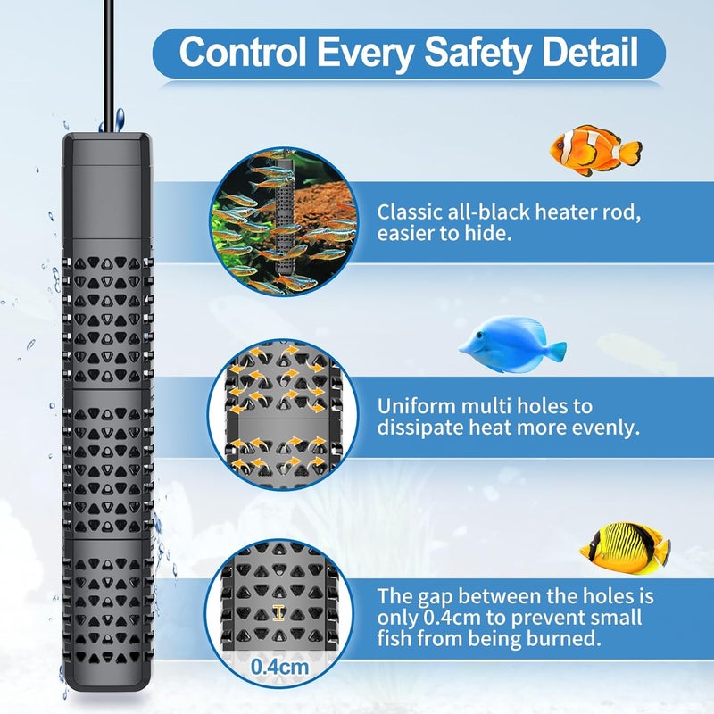 HiTauing Aquarium Heater, Upgraded 200W Fish Tank Heater with Intelligent Leaving Water Automatically Stop Heating and Advanced Temperature Control System, Suitable for Saltwater and Freshwater - Image 5